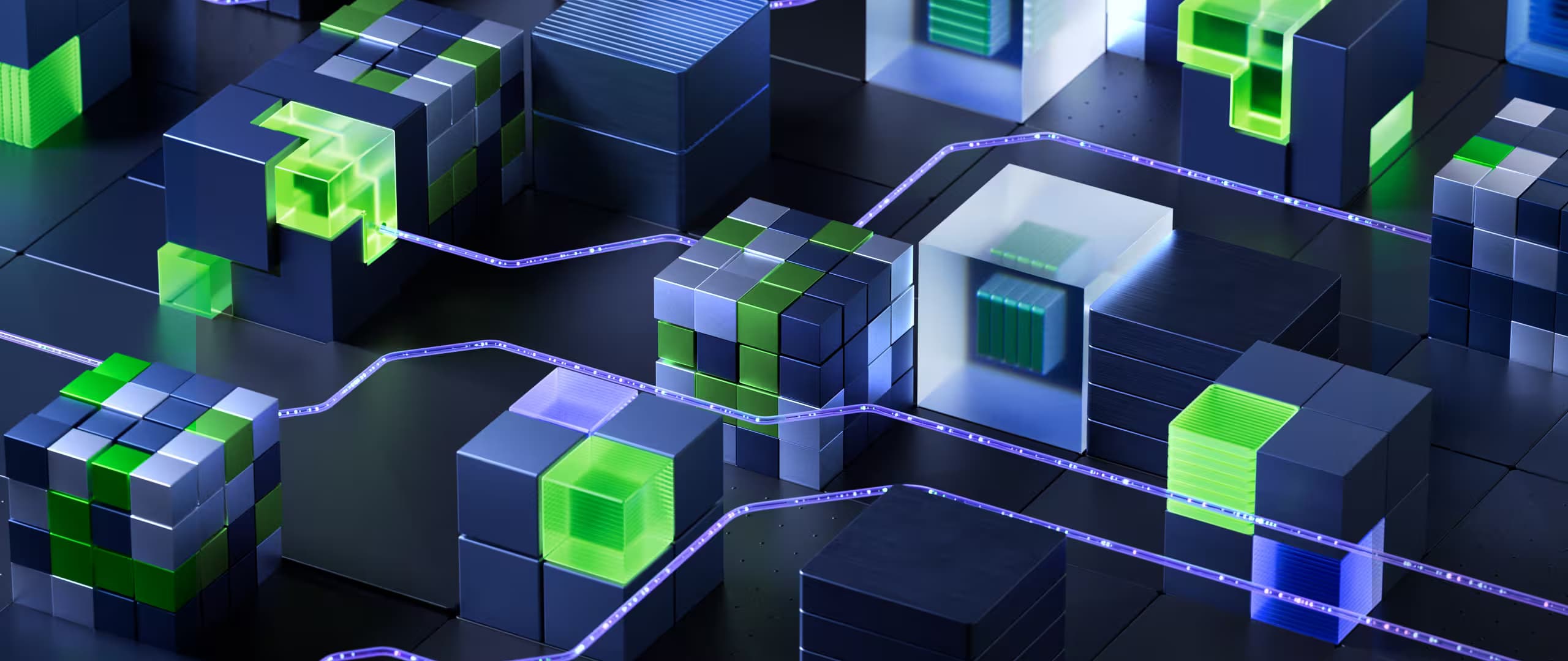 Abstract data-cube grid illustrating Unitel systems and control
